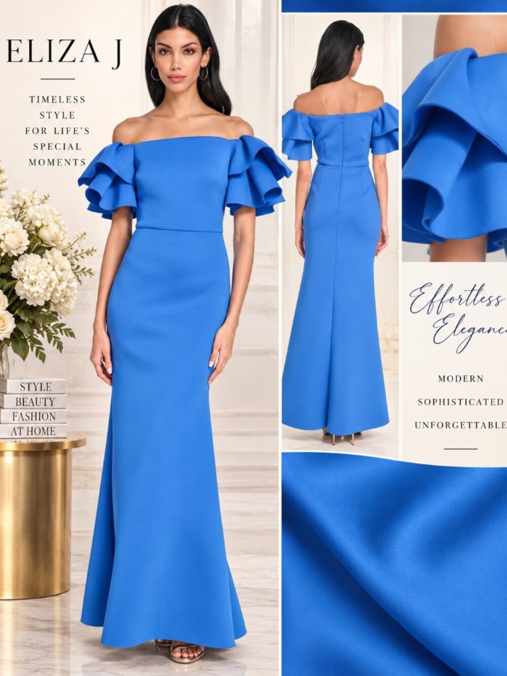 Eliza J 12 Blue Off Shoulder Ruffle Mermaid Long Formal Evening Gown NWT